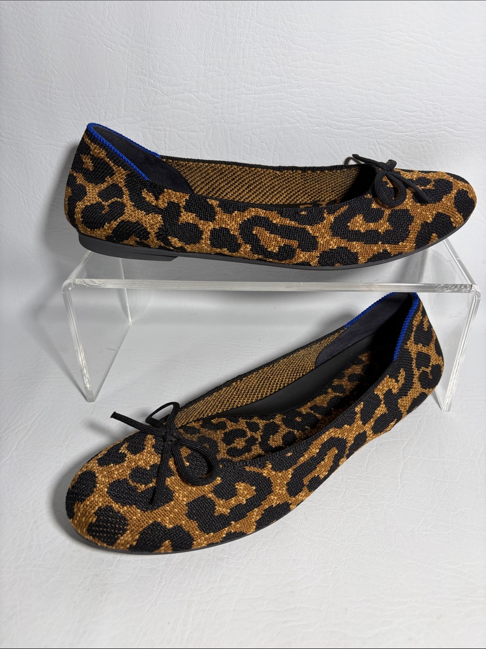 Rothy's Leopard Print Ballet Flats Black Bow Front Size 8 US Round Toe Style